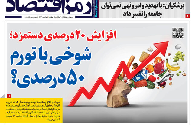 رمز اقتصاد ۱۱ آذر در صفحه نخست روزنامه